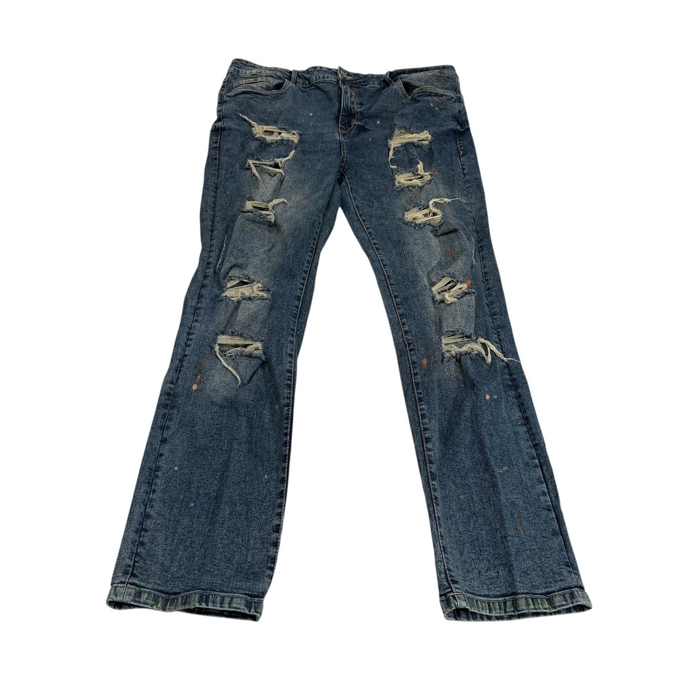 Refinery Republic Mens 38x32 Distressed Paint Splatter Ripped Straight Leg Jeans